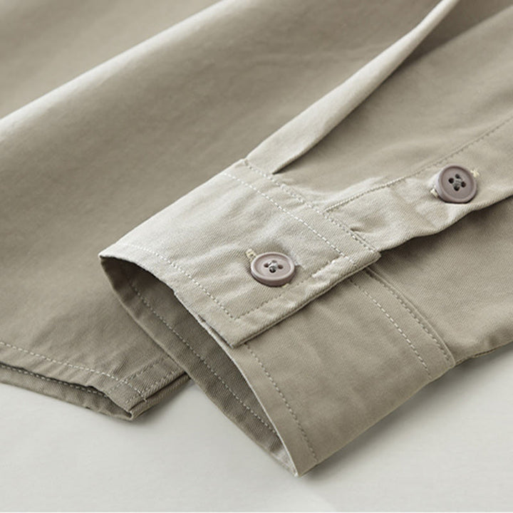 Camisa de algodón puro de manga larga para hombre con diseño de botones lisos y bolsillos de Buddha Stones Daily - image 8