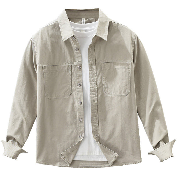 Camisa de algodón puro de manga larga para hombre con diseño de botones lisos y bolsillos de Buddha Stones Daily - image 14