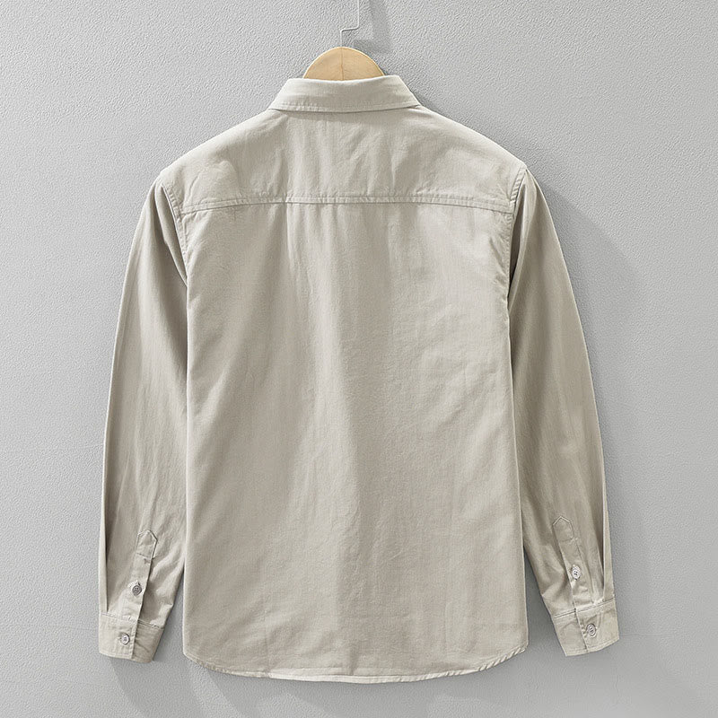 Camisa de algodón puro de manga larga para hombre con diseño de botones lisos y bolsillos de Buddha Stones Daily - image 1