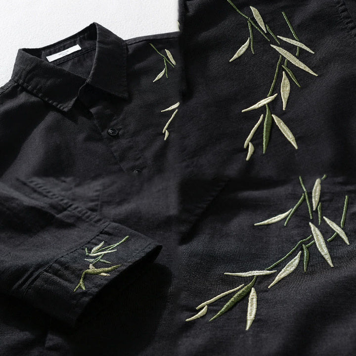 Camisa de lino y algodón de manga larga para hombre con bordado de Buddha Stones - image 4