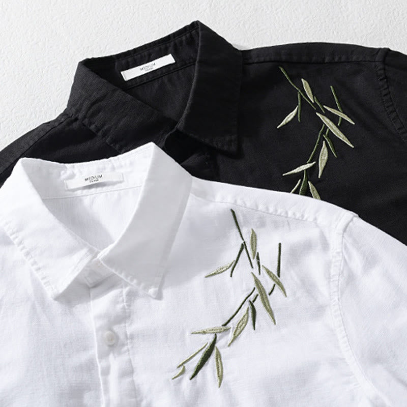Camisa de lino y algodón de manga larga para hombre con bordado de Buddha Stones - image 14