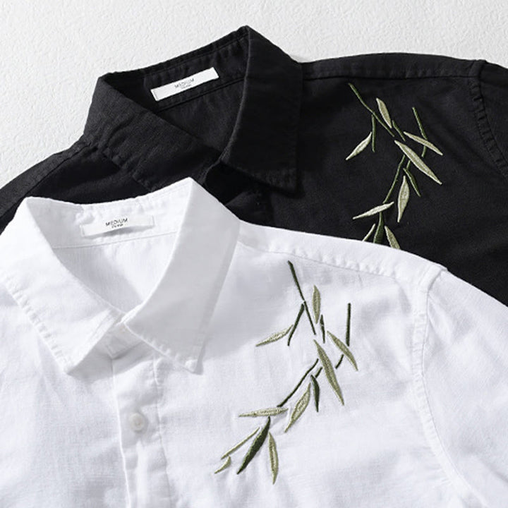 Camisa de lino y algodón de manga larga para hombre con bordado de Buddha Stones - image 14