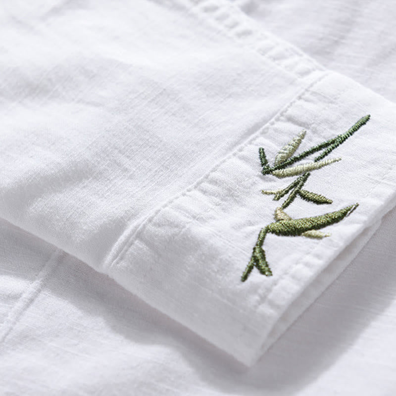 Camisa de lino y algodón de manga larga para hombre con bordado de Buddha Stones - image 10