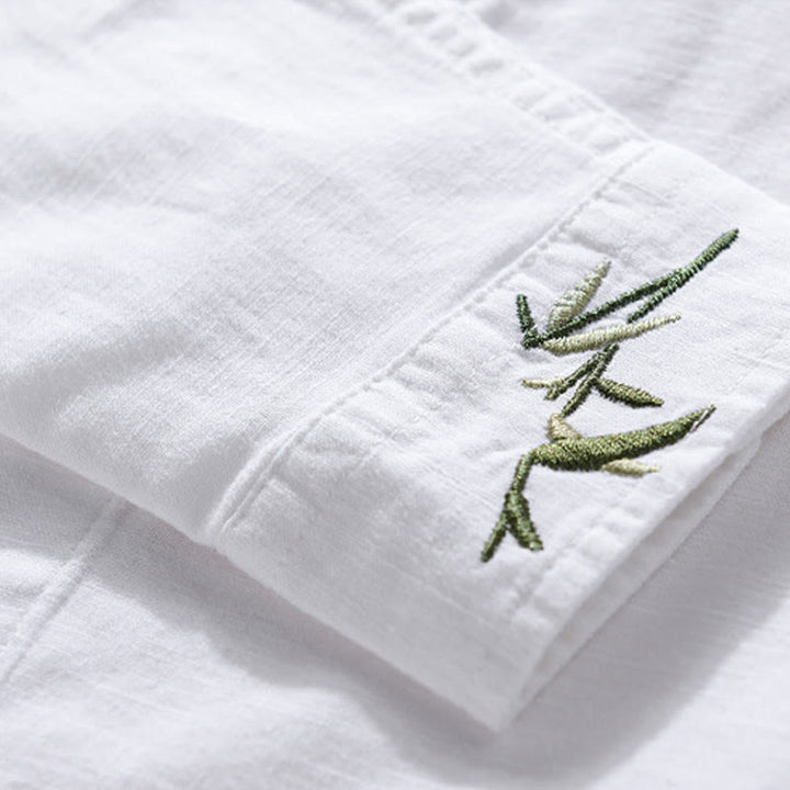 Camisa de lino y algodón de manga larga para hombre con bordado de Buddha Stones - image 10