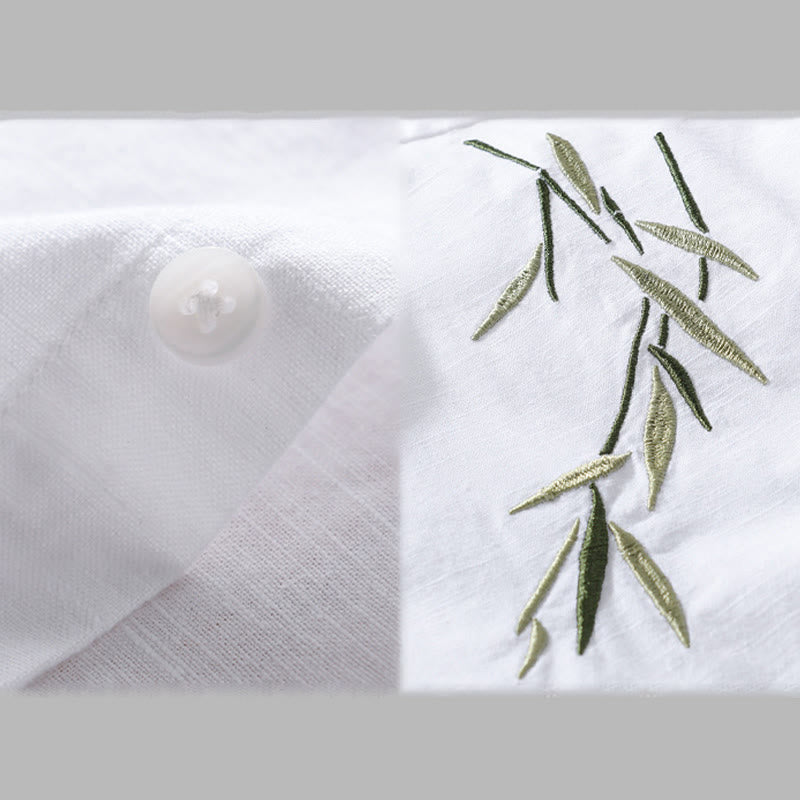 Camisa de lino y algodón de manga larga para hombre con bordado de Buddha Stones - image 11