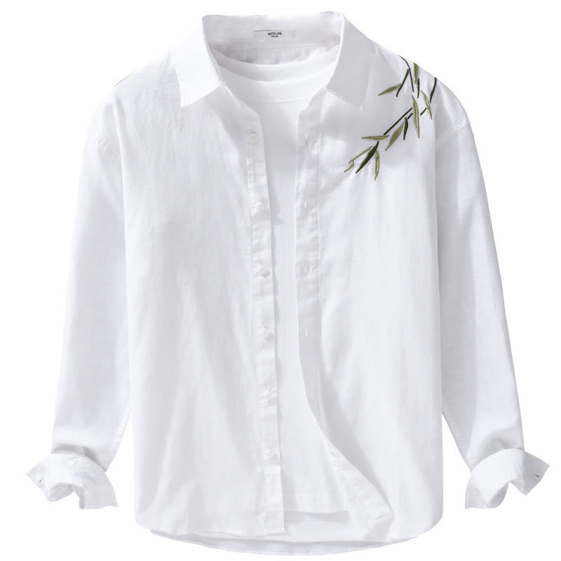 Camisa de lino y algodón de manga larga para hombre con bordado de Buddha Stones - image 12