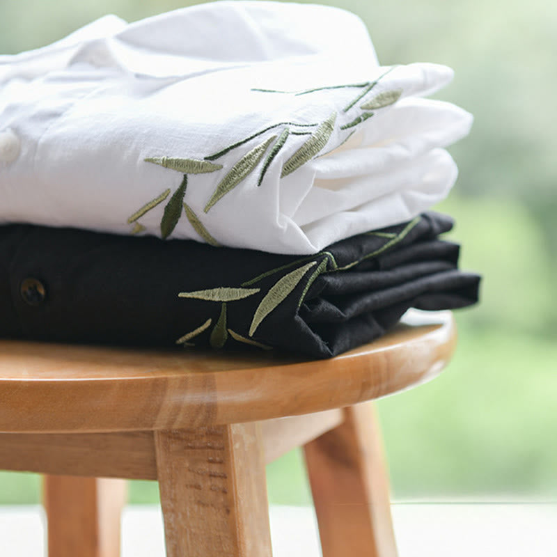 Camisa de lino y algodón de manga larga para hombre con bordado de Buddha Stones - image 15