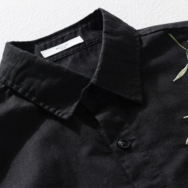 Camisa de lino y algodón de manga larga para hombre con bordado de Buddha Stones - image 1