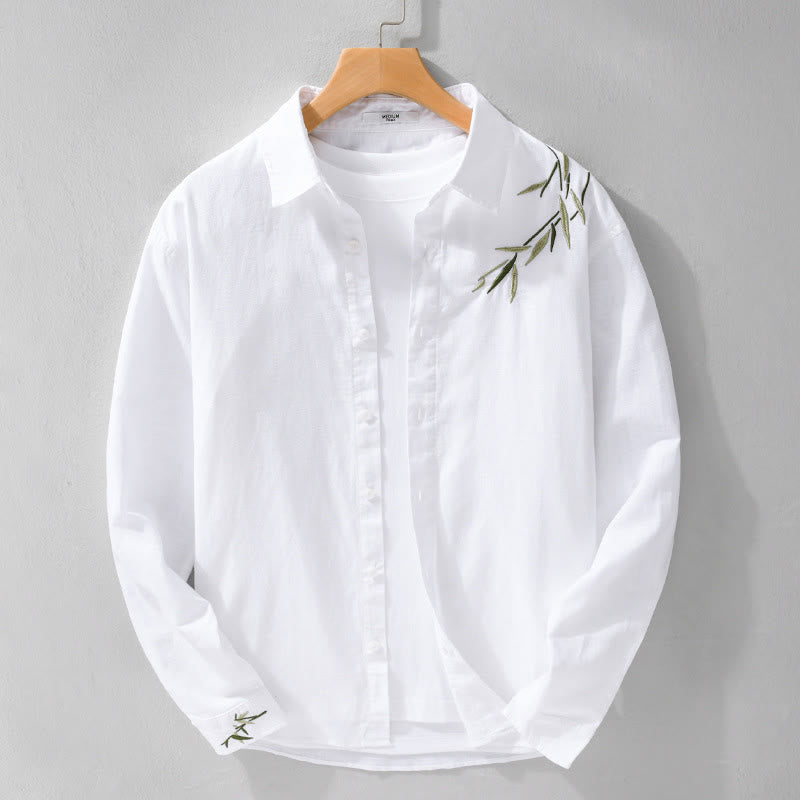 Camisa de lino y algodón de manga larga para hombre con bordado de Buddha Stones - image 6