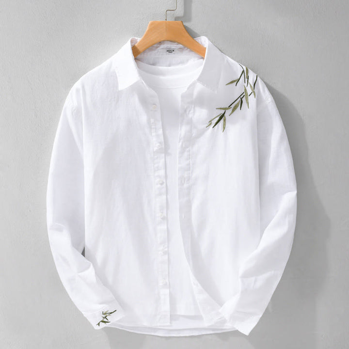 Camisa de lino y algodón de manga larga para hombre con bordado de Buddha Stones - image 6