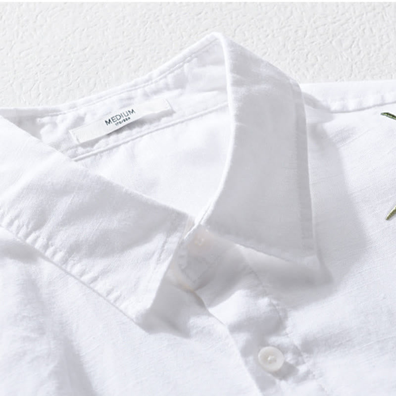 Camisa de lino y algodón de manga larga para hombre con bordado de Buddha Stones - image 8