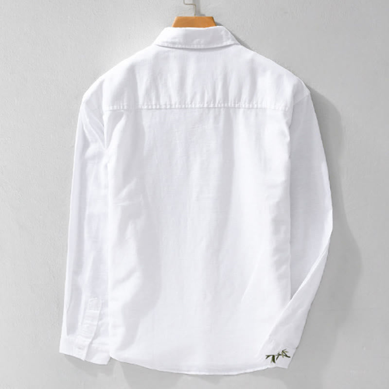 Camisa de lino y algodón de manga larga para hombre con bordado de Buddha Stones - image 7