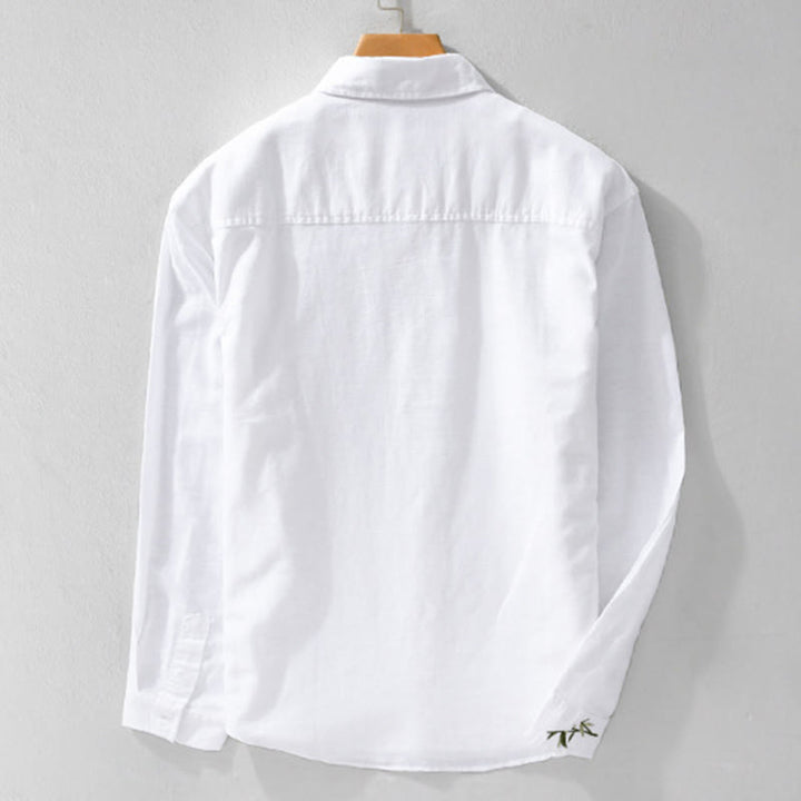 Camisa de lino y algodón de manga larga para hombre con bordado de Buddha Stones - image 7