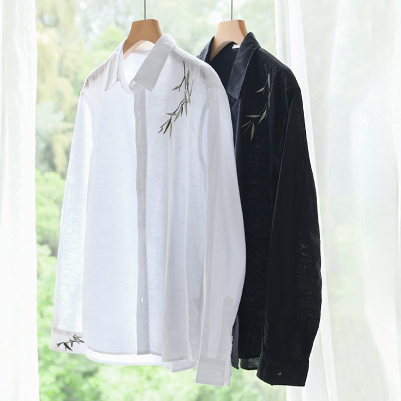 Camisa de lino y algodón de manga larga para hombre con bordado de Buddha Stones - image 13