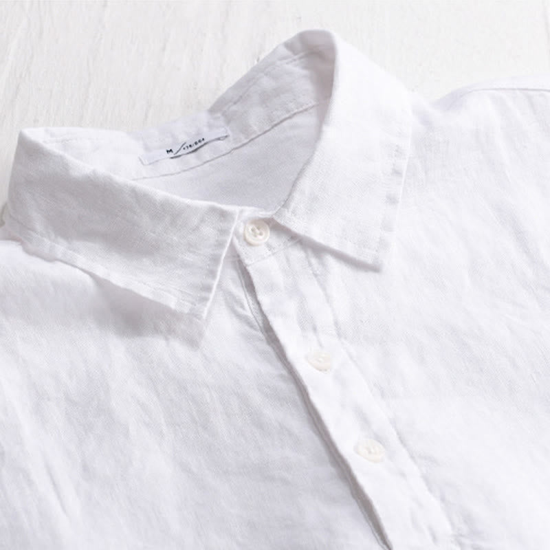 Camisa de lino puro de manga larga con botones y solapa de color liso para hombre de Buddha Stones - image 11