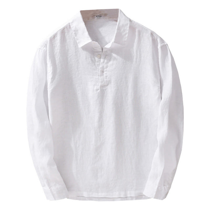 Camisa de lino puro de manga larga con botones y solapa de color liso para hombre de Buddha Stones - image 14