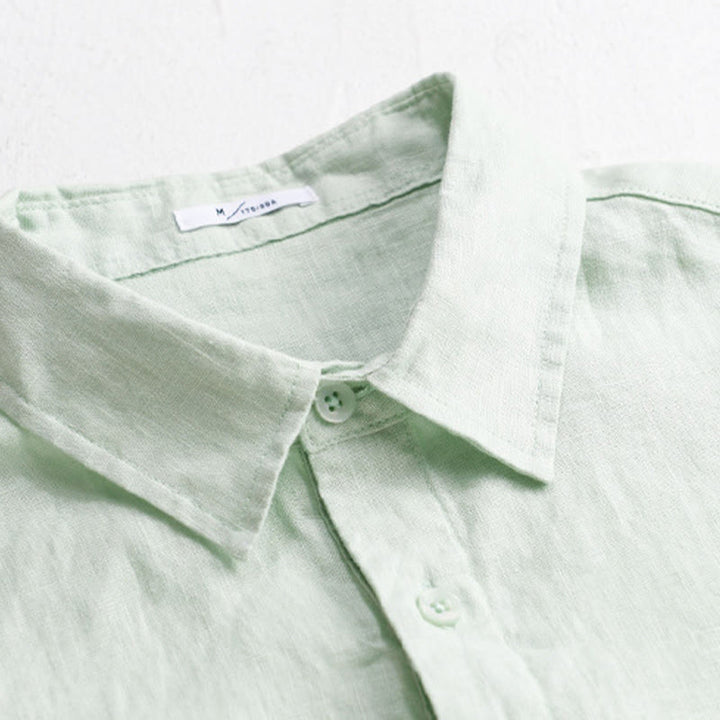 Camisa de lino puro de manga larga con botones y solapa de color liso para hombre de Buddha Stones - image 7