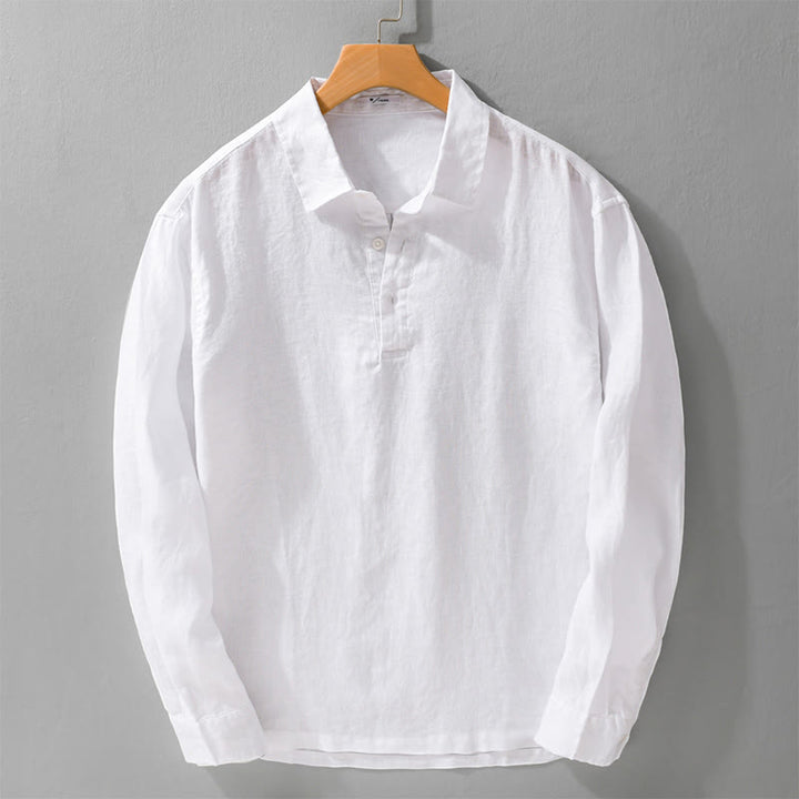 Camisa de lino puro de manga larga con botones y solapa de color liso para hombre de Buddha Stones - Blanco - US/UK/AU42, EU52 (3XL) - image 10