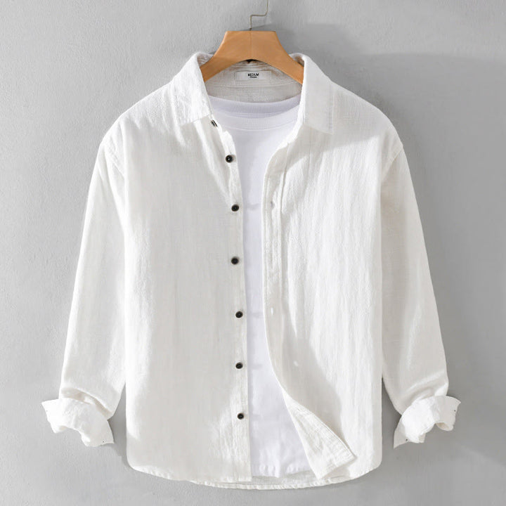 Camisa de manga larga de algodón ramio con diseño simple y botones de solapa de color puro para hombre de Buddha Stones - Blanco - US/UK/AU42, EU52 (3XL) - image 11