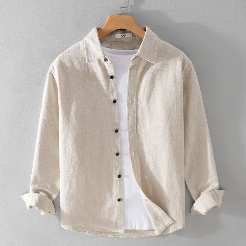 Camisa de manga larga de algodón ramio con diseño simple y botones de solapa de color puro para hombre de Buddha Stones - Lino - US/UK/AU42, EU52 (3XL) - image 0