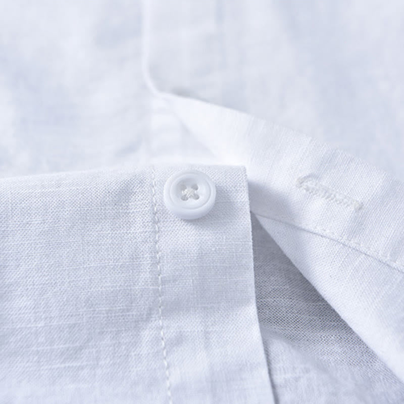 Camisa de manga larga de algodón y lino con cuello alto de color puro para hombre de Buddha Stones , primavera - image 6
