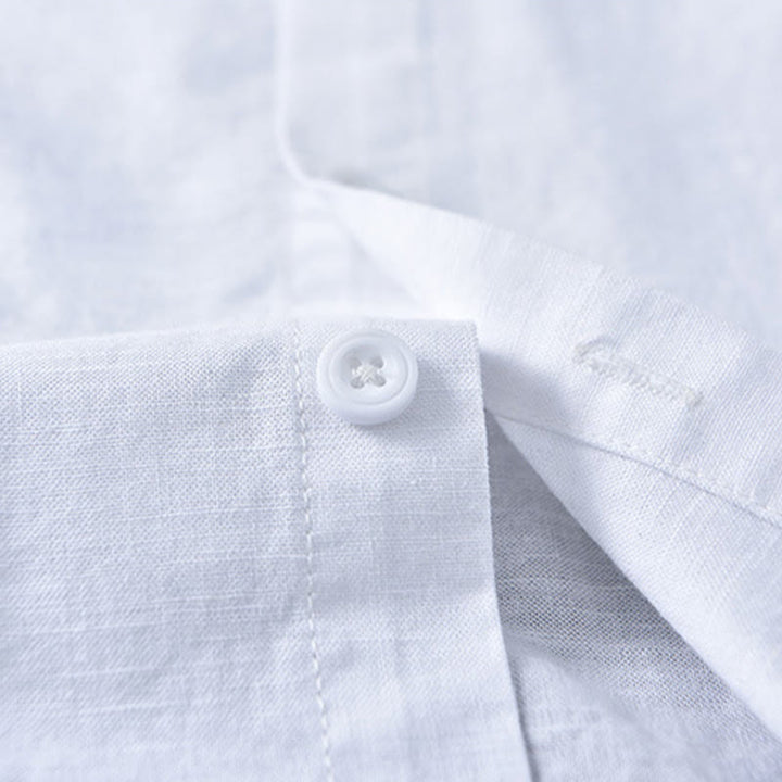 Camisa de manga larga de algodón y lino con cuello alto de color puro para hombre de Buddha Stones , primavera - image 6
