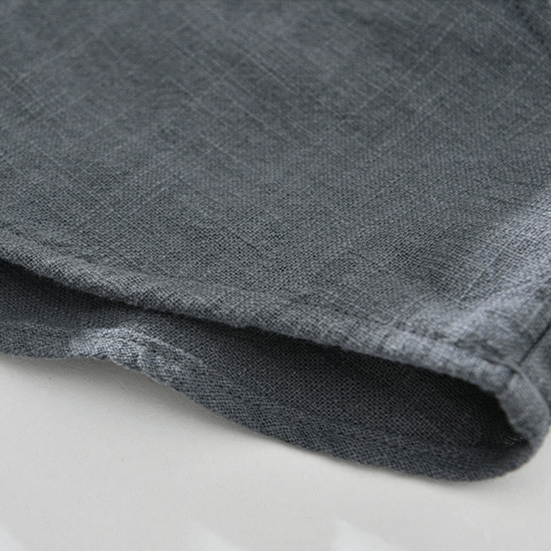 Camisa de manga larga con solapa y bolsillos de algodón ramio liso de otoño para hombre de Buddha Stones - image 13
