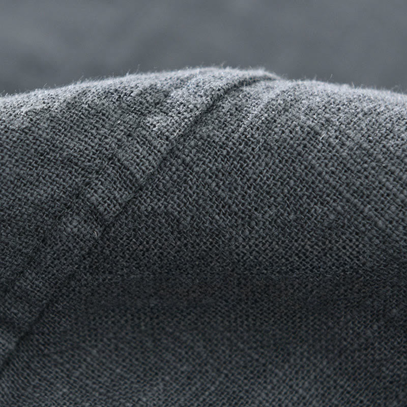 Camisa de manga larga con solapa y bolsillos de algodón ramio liso de otoño para hombre de Buddha Stones - image 9