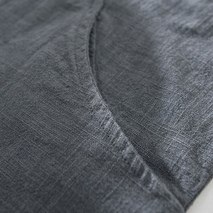 Camisa de manga larga con solapa y bolsillos de algodón ramio liso de otoño para hombre de Buddha Stones - image 11