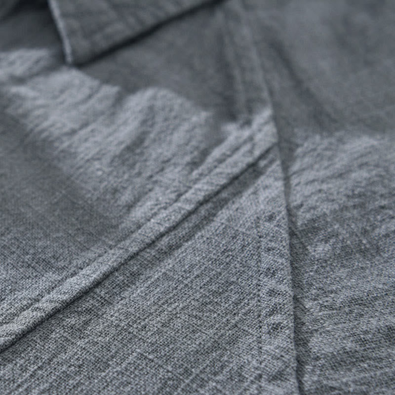 Camisa de manga larga con solapa y bolsillos de algodón ramio liso de otoño para hombre de Buddha Stones - image 8