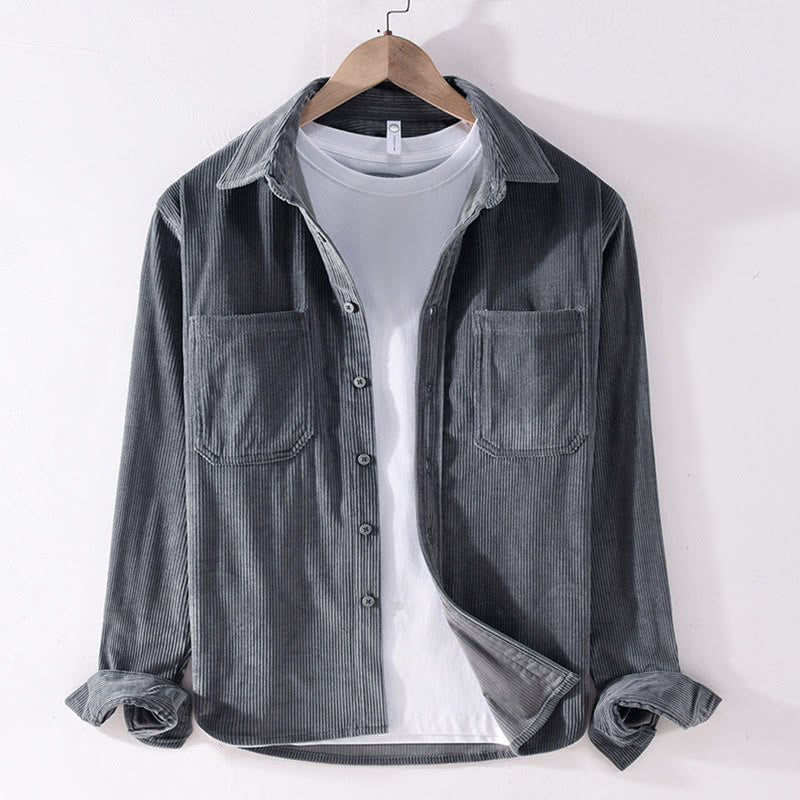 Chaqueta de pana de manga larga para hombre con bolsillos y diseño de botones sencillos y sencillos de Buddha Stones Spring - Gris oscuro - US/UK/AU42, EU52 (3XL) - image 0