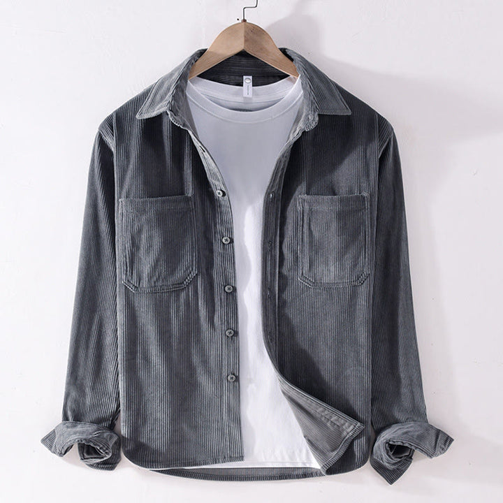 Chaqueta de pana de manga larga para hombre con bolsillos y diseño de botones sencillos y sencillos de Buddha Stones Spring - Gris oscuro - US/UK/AU42, EU52 (3XL) - image 0