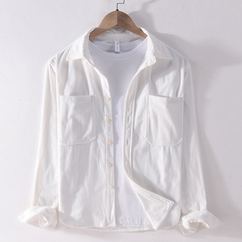 Chaqueta de pana de manga larga para hombre con bolsillos y diseño de botones sencillos y sencillos de Buddha Stones Spring - Blanco - US/UK/AU42, EU52 (3XL) - image 3