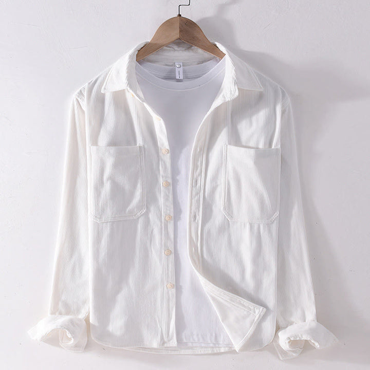 Chaqueta de pana de manga larga para hombre con bolsillos y diseño de botones sencillos y sencillos de Buddha Stones Spring - Blanco - US/UK/AU42, EU52 (3XL) - image 3