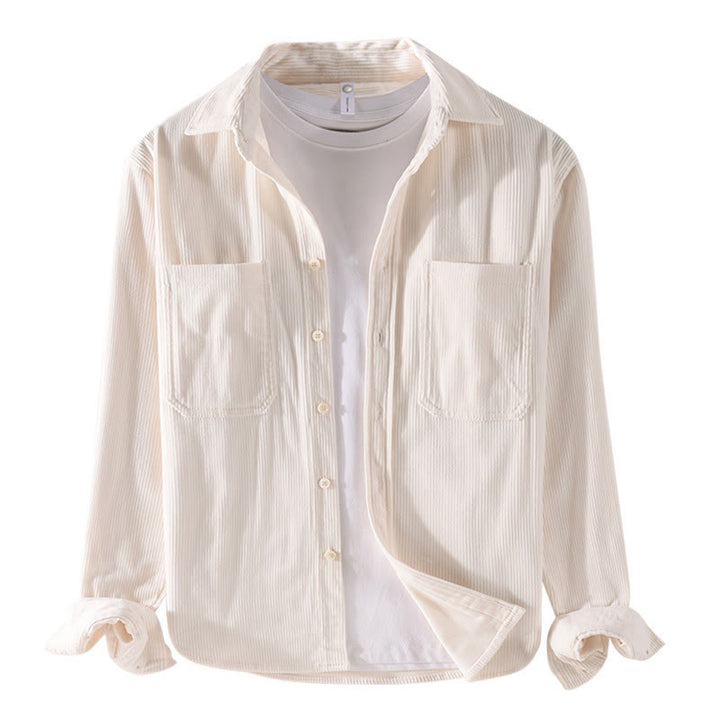 Chaqueta de pana de manga larga para hombre con bolsillos y diseño de botones sencillos y sencillos de Buddha Stones Spring - image 15