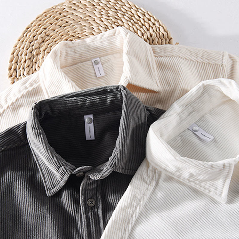 Chaqueta de pana de manga larga para hombre con bolsillos y diseño de botones sencillos y sencillos de Buddha Stones Spring - image 16