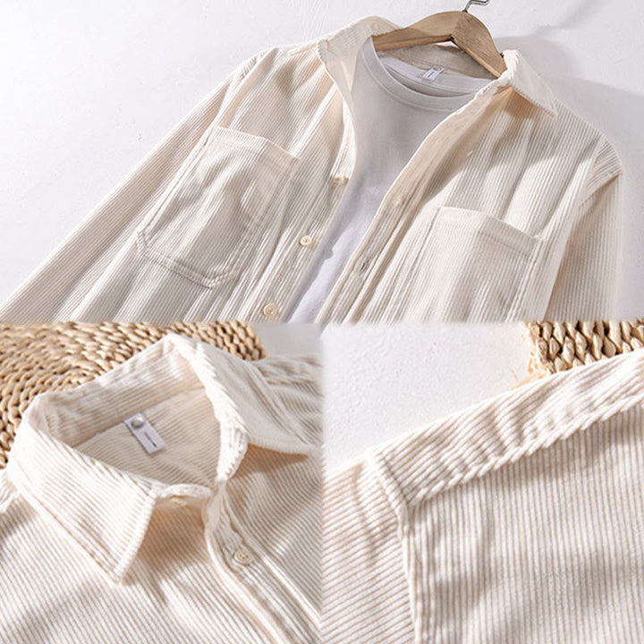 Chaqueta de pana de manga larga para hombre con bolsillos y diseño de botones sencillos y sencillos de Buddha Stones Spring - image 14