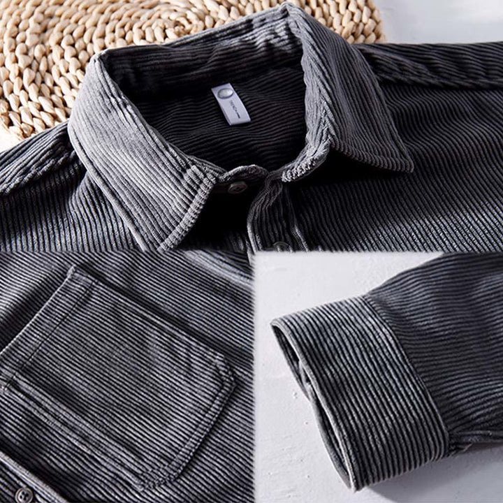 Chaqueta de pana de manga larga para hombre con bolsillos y diseño de botones sencillos y sencillos de Buddha Stones Spring - image 2