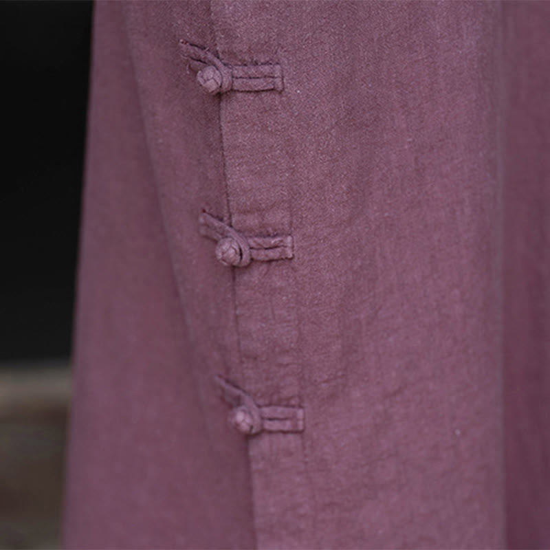 Vestido midi de lino y algodón con diseño chino de rana, manga larga y bolsillos, con estampado de Buddha Stones otoñales - image 15