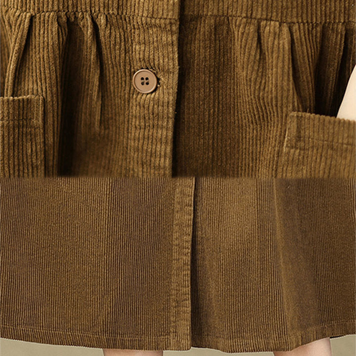 Vestido midi sin mangas de pana de algodón con diseño retro de Buddha Stones otoñales y bolsillos. - image 19