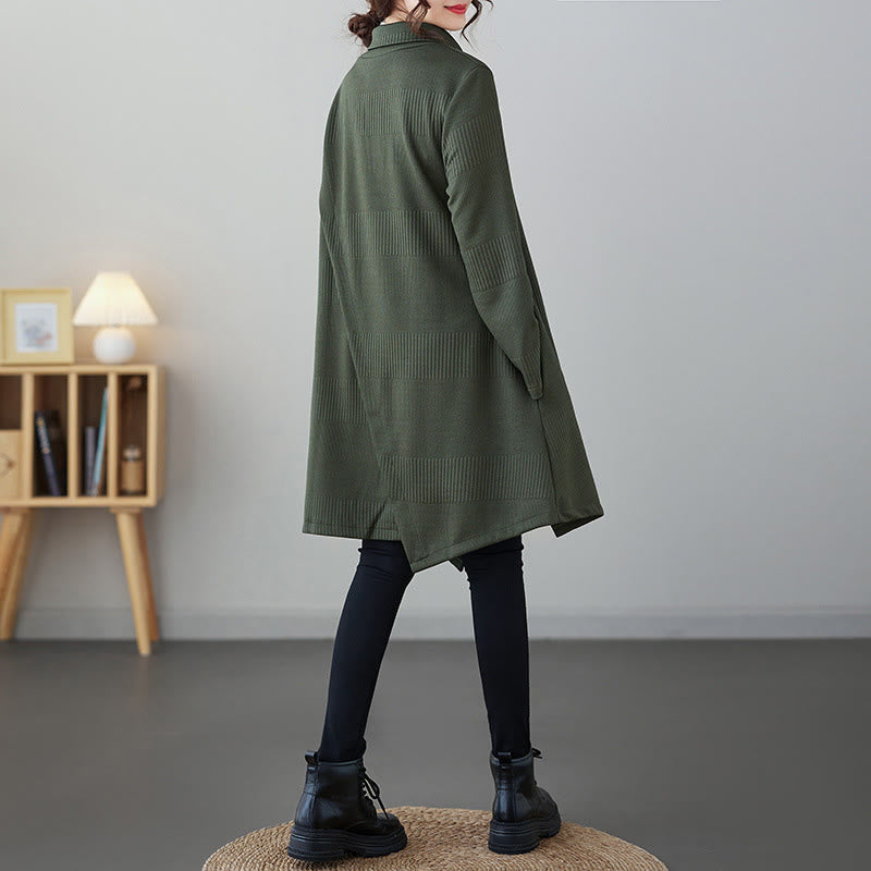 Vestido midi de algodón de manga larga con cuello alto, bolsillos y diseño de dobladillo irregular de Buddha Stones para invierno - image 1