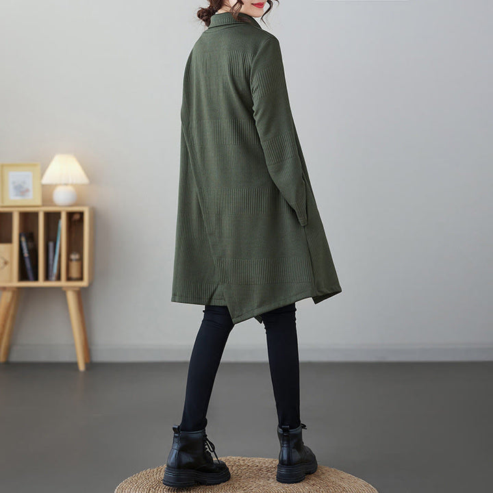 Vestido midi de algodón de manga larga con cuello alto, bolsillos y diseño de dobladillo irregular de Buddha Stones para invierno - image 1