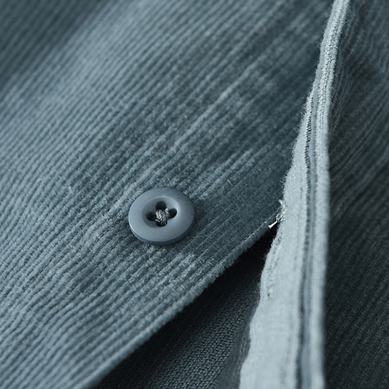 Chaqueta de pana de algodón puro con botones lisos de manga larga para hombre, con bolsillo, de Buddha Stones Daily - image 4