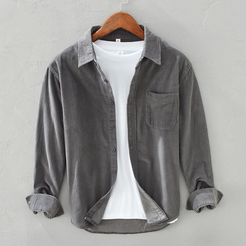 Chaqueta de pana de algodón puro con botones lisos de manga larga para hombre, con bolsillo, de Buddha Stones Daily - Gris pizarra - US/UK/AU42, EU52 (3XL) - image 6