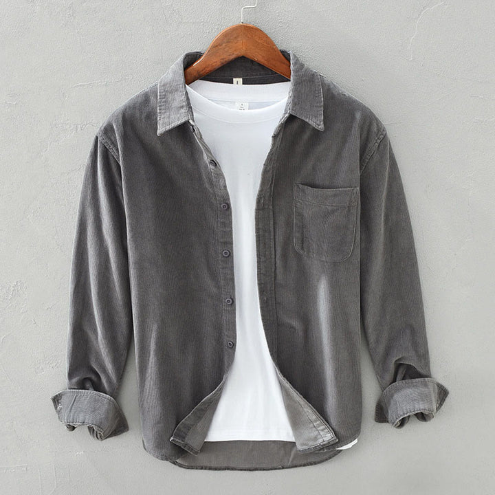 Chaqueta de pana de algodón puro con botones lisos de manga larga para hombre, con bolsillo, de Buddha Stones Daily - Gris pizarra - US/UK/AU42, EU52 (3XL) - image 6
