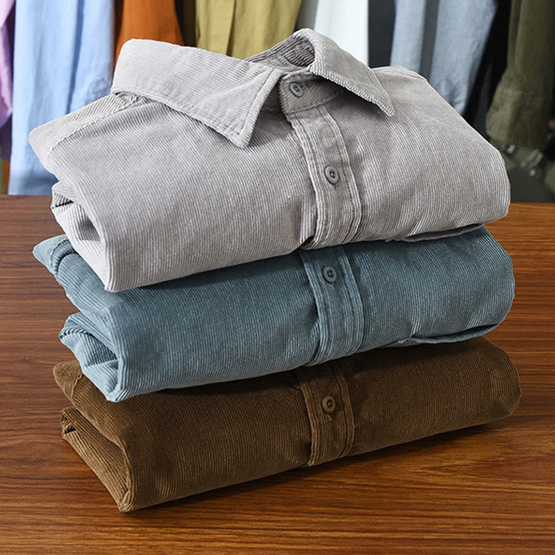 Chaqueta de pana de algodón puro con botones lisos de manga larga para hombre, con bolsillo, de Buddha Stones Daily - image 24