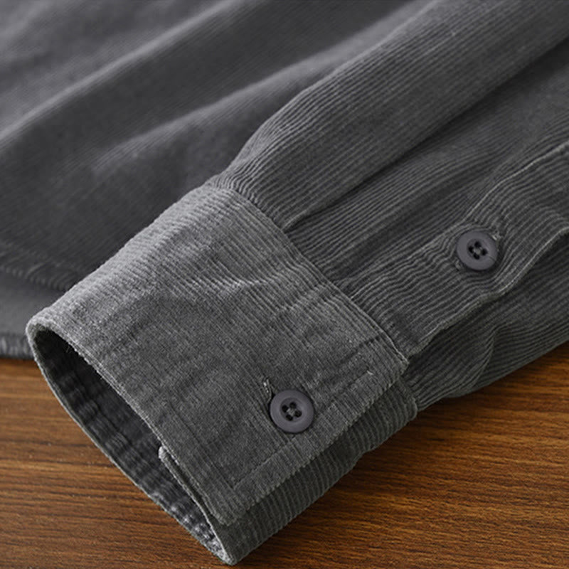 Chaqueta de pana de algodón puro con botones lisos de manga larga para hombre, con bolsillo, de Buddha Stones Daily - image 9