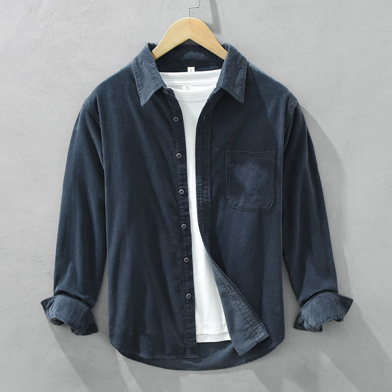 Chaqueta de pana de algodón puro con botones lisos de manga larga para hombre, con bolsillo, de Buddha Stones Daily - Azul oscuro - US/UK/AU42, EU52 (3XL) - image 0