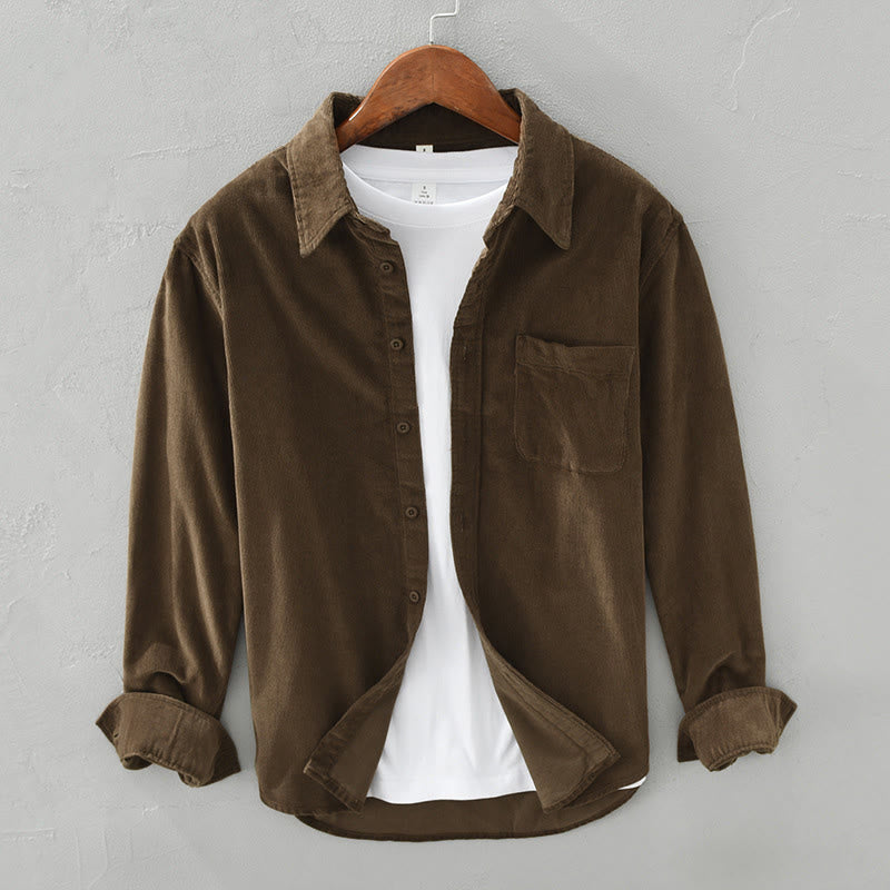 Chaqueta de pana de algodón puro con botones lisos de manga larga para hombre, con bolsillo, de Buddha Stones Daily - SaddleBrown - US/UK/AU42, EU52 (3XL) - image 19