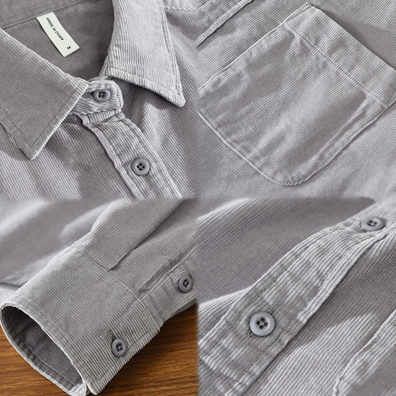 Chaqueta de pana de algodón puro con botones lisos de manga larga para hombre, con bolsillo, de Buddha Stones Daily - image 17